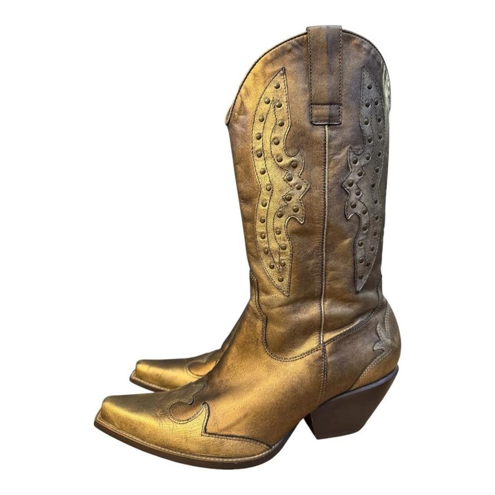 BCBGirls Studded Y2K Cowboy Boot Bronze Leather Women size 7